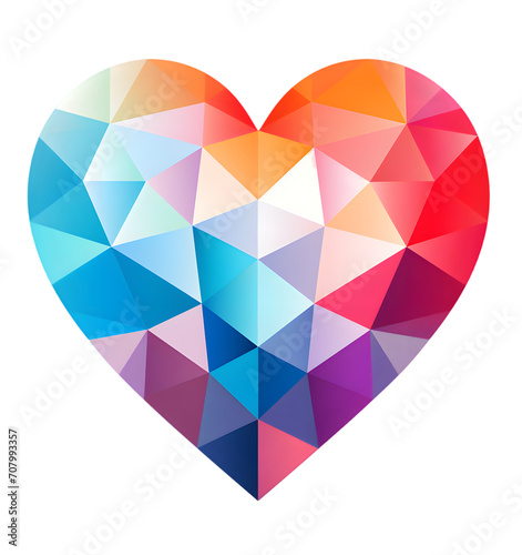 Polygon coloful heart illustration isolated on transparent background