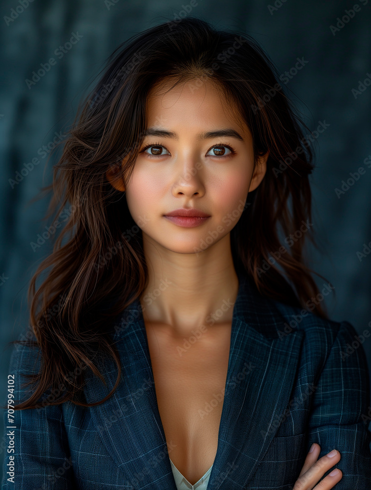 Studio portrait of a successful Asian businesswoman wearing a suit, with her arms crossed in front of her chest Studio portrait of a successful Asian businesswoman wearing a suit, with her arms crossed in front of her chest