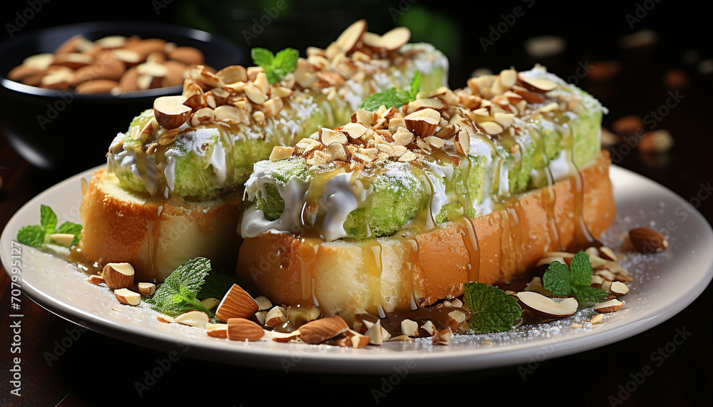 Φωτογραφία Freshness and indulgence on a plate of gourmet sweet food generated by AI
