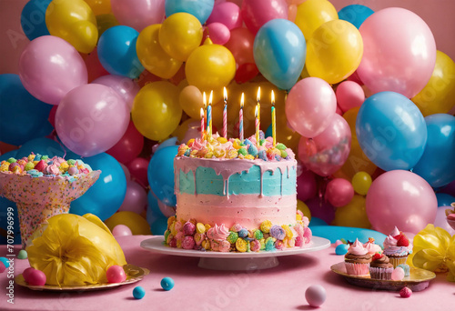 Birthday Cake with decorations - AI generated