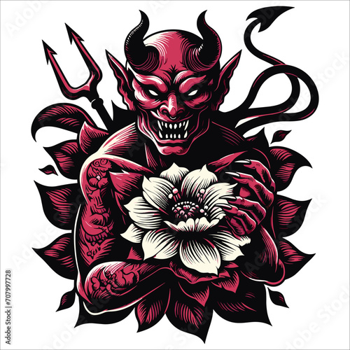 demon with flower vector illustration isolated on white background