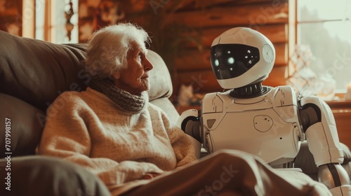 Emotional Support, Elderly Woman Sharing Stories with Humanoid Robot photo
