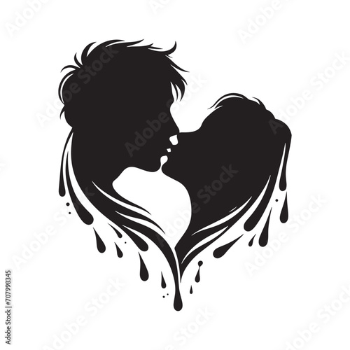 Ephemeral Embrace: Intricate kissing silhouette, capturing the ephemeral yet profound essence of love - couple kissing silhouette Valentine Silhouette - kissing vector
