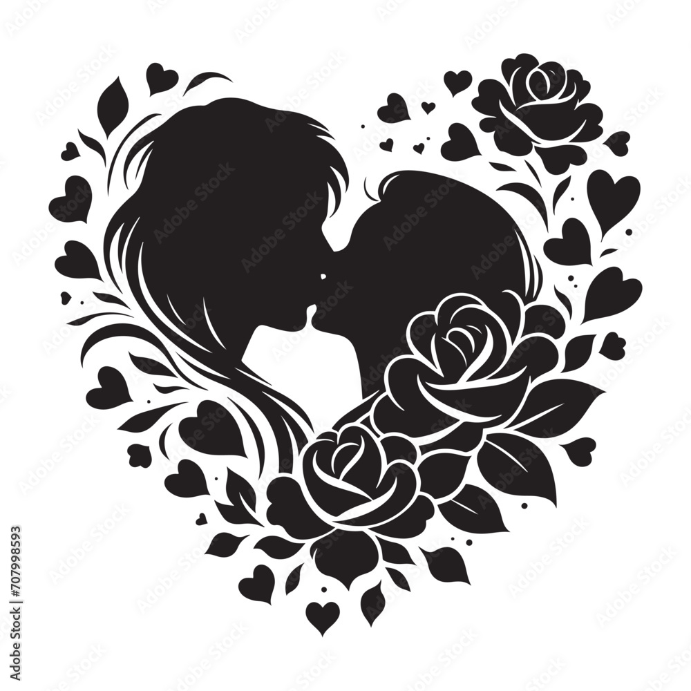 Eternal Connection: Graceful kissing silhouette, symbolizing an enduring bond of love - couple kissing silhouette Valentine Silhouette - kissing vector
