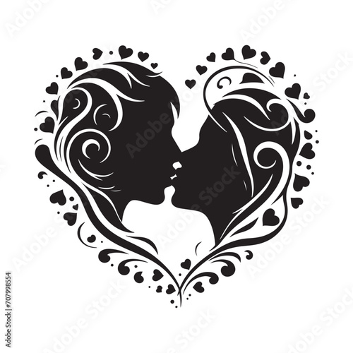 Harmonious Embrace  Couple kissing silhouette  a harmonious dance of affectionate connection - Valentine Silhouette - kissing vector 