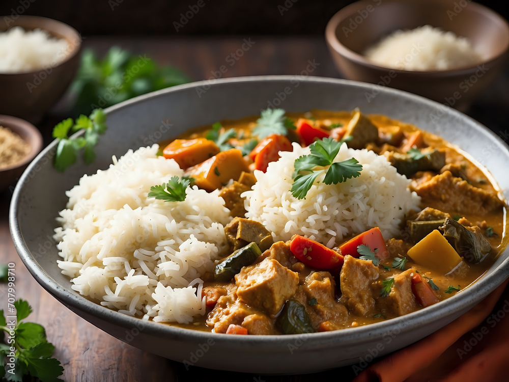 Vegetable curry with aromatic spices and basmati rice. Vegetable curry with aromatic spices and basmati rice.