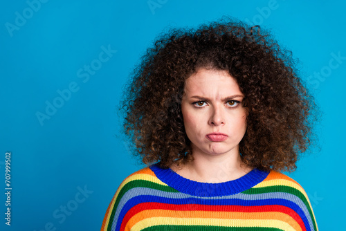 Quadro em tela Photo portrait of lovely young lady moody frowning facial expression wear trendy