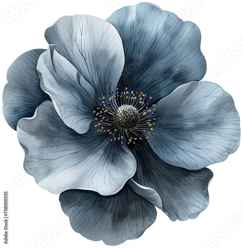 Fototapeta Naklejka Na Ścianę i Meble -  Watercolor grey flower clipart hand drawn , wedding invitations, greeting cards, gift tags illustration, leaves and branches isolated transparent background, PNG