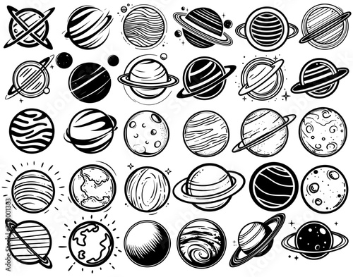 A Vector Collection of Planets and Exoplanets. Galactic Silhouettes Set Icons And Symbols