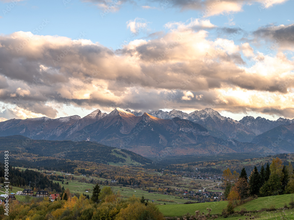 Fototapeta premium view of the mountains from another mountain in autumn