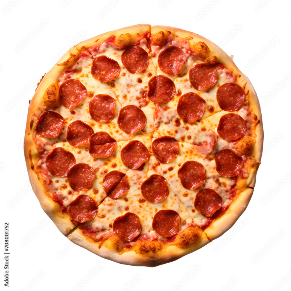 Pepperoni pizza top view isolated on transparent background Pepperoni pizza top view isolated on transparent background