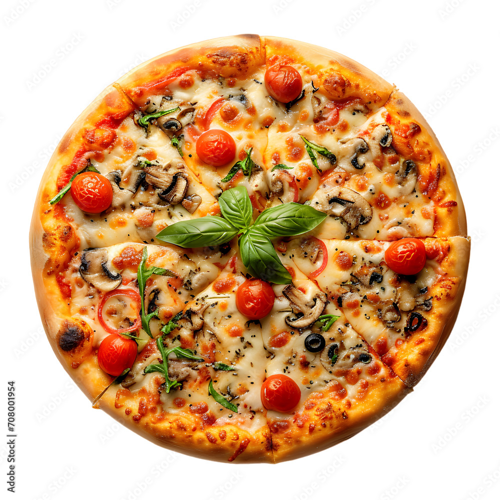 Pizza top view isolated on transparent background Pizza top view isolated on transparent background