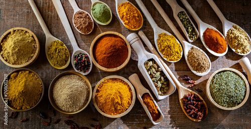Fototapeta Naklejka Na Ścianę i Meble -  Composition with assortment of spices and herbs