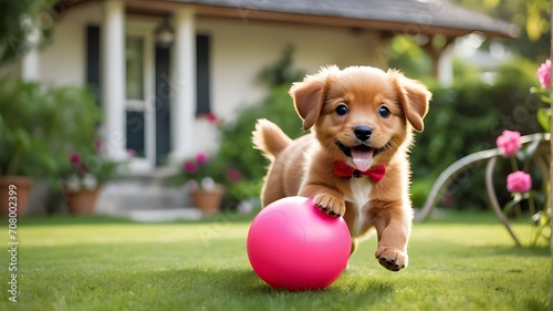 golden retriever puppy playing with ball