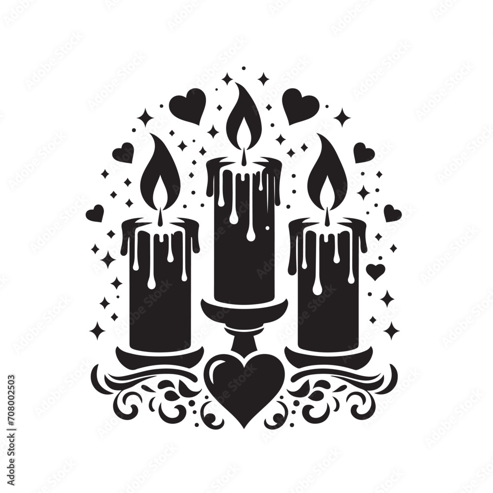 Embers of Romance: Exquisite candle silhouette for Valentine's Day, a poetic portrayal of flickering flames - valentine candle silhouette - candle vector
