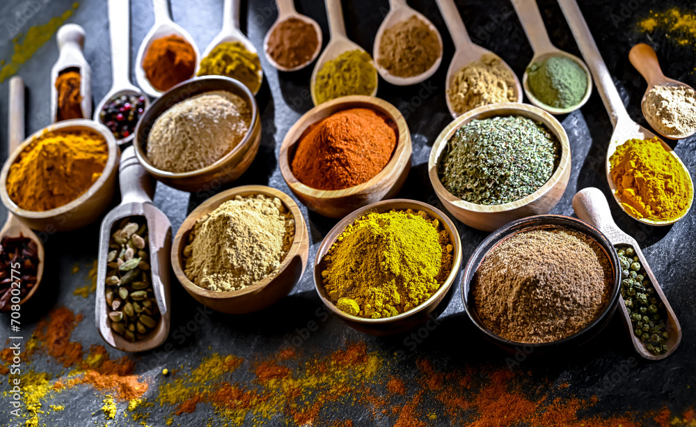 Composition with assortment of spices and herbs Composition with assortment of spices and herbs