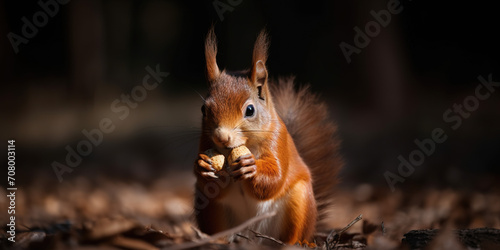 Squirrel Eating Nuts In The Forest