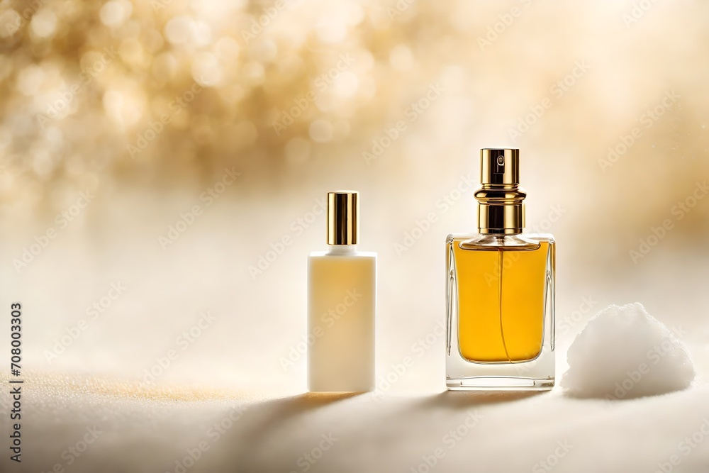 classy and delicate perfume presentation , white and golden shiny background classy and delicate perfume presentation , white and golden shiny background