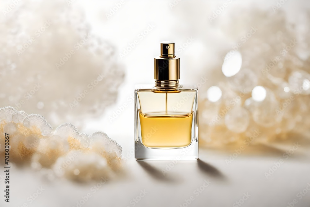 yellow perfume spray flacon in bright and shiny blurry background , luxury and delicate cosmetics branding yellow perfume spray flacon in bright and shiny blurry background , luxury and delicate cosmetics branding