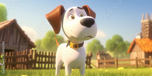 Cartoon Little Funny Puppy Dog On A Farm