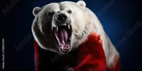 Growling White Arctic Bear With Blood On A Fur