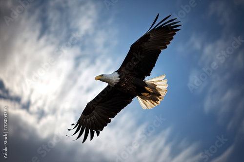 Flying Big White Eagle Against Blue Sky