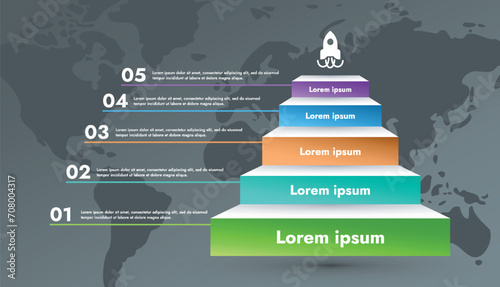 This infographic image shows a complex diagram showing the sequence of steps in a business process. Stages of development represented by colored shapes and numerical values indicating success.