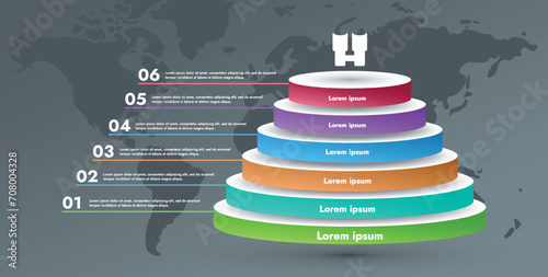 This infographic image shows a complex diagram showing the sequence of steps in a business process. Stages of development represented by colored shapes and numerical values indicating success.