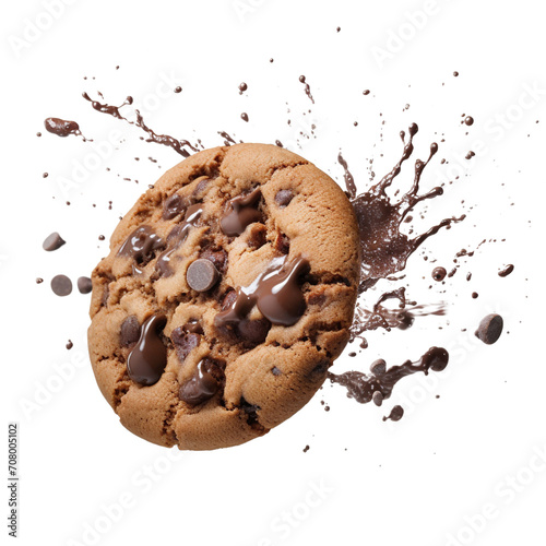 Chocolate cookie flying isolated on transparent or white background photo