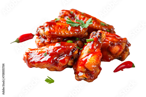 Spicy chicken wings with red sauce isolated on transparent background