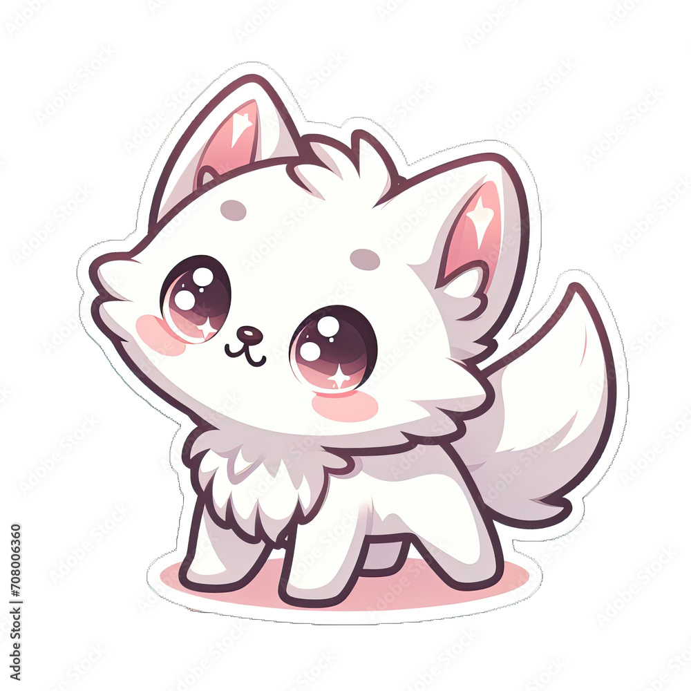 Generative AI Cute Little Wolf Sticker, cute little snow wolf sticker, little wolf stickers, adorable polar wolf stickers, funny wolf stickers, cute little white wolf stickers, baby wolf sticker