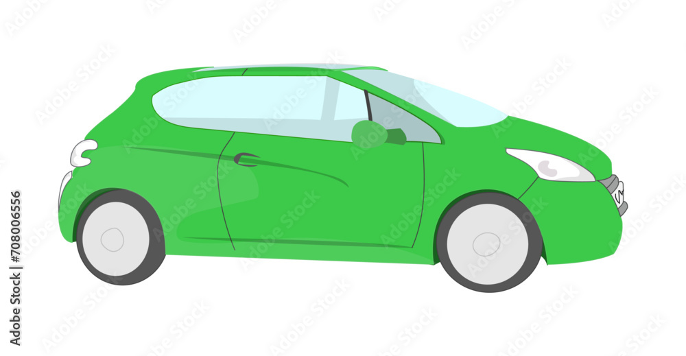 Fototapeta premium Green car vector illustration with side view