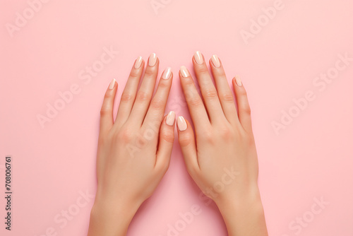 female hands with a manicure, clean and smooth Asian woman's white hands photo