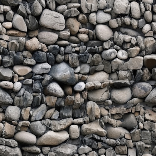 Seamless pattern with old shabby stones. Natural cobble endless texture.