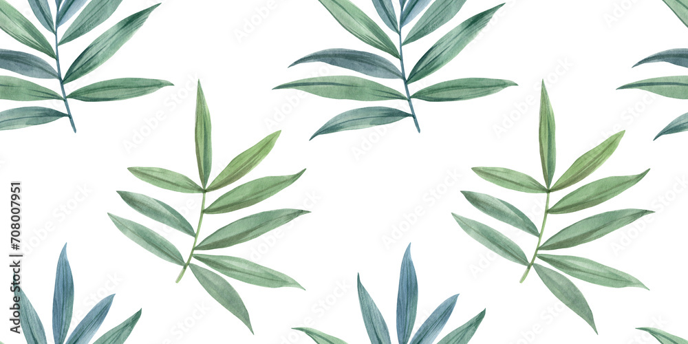 seamless pattern of leaves on a white background, abstract watercolor ornament, repeated in stripes