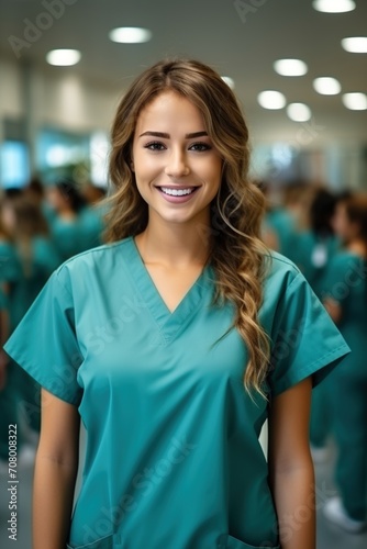 Confident female healthcare professional in scrubs