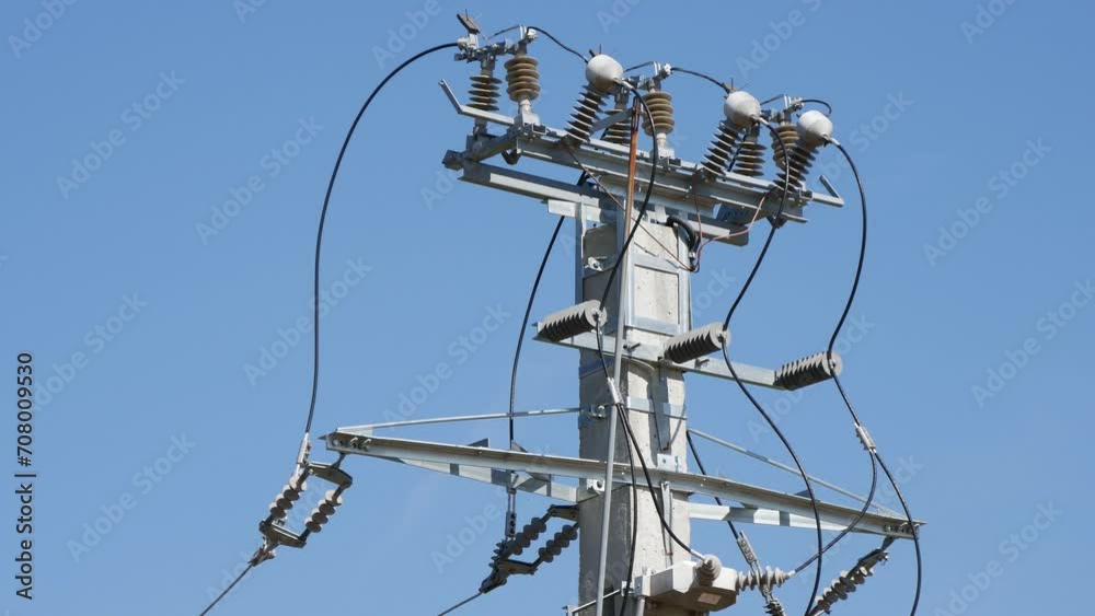 Electric Pole Used in Electricity Distribution Network in Energy Industry. Shooting with an Electricity Distribution Pillar. Electric Pole Used in Electricity Distribution Network in Energy Industry. Shooting with an Electricity Distribution Pillar.