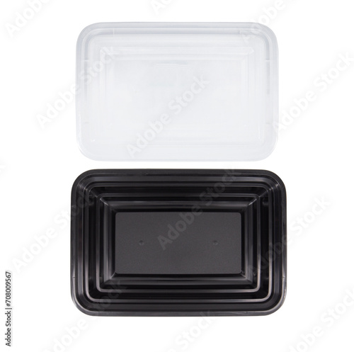 Black Plastic food container with cover isolated on white background