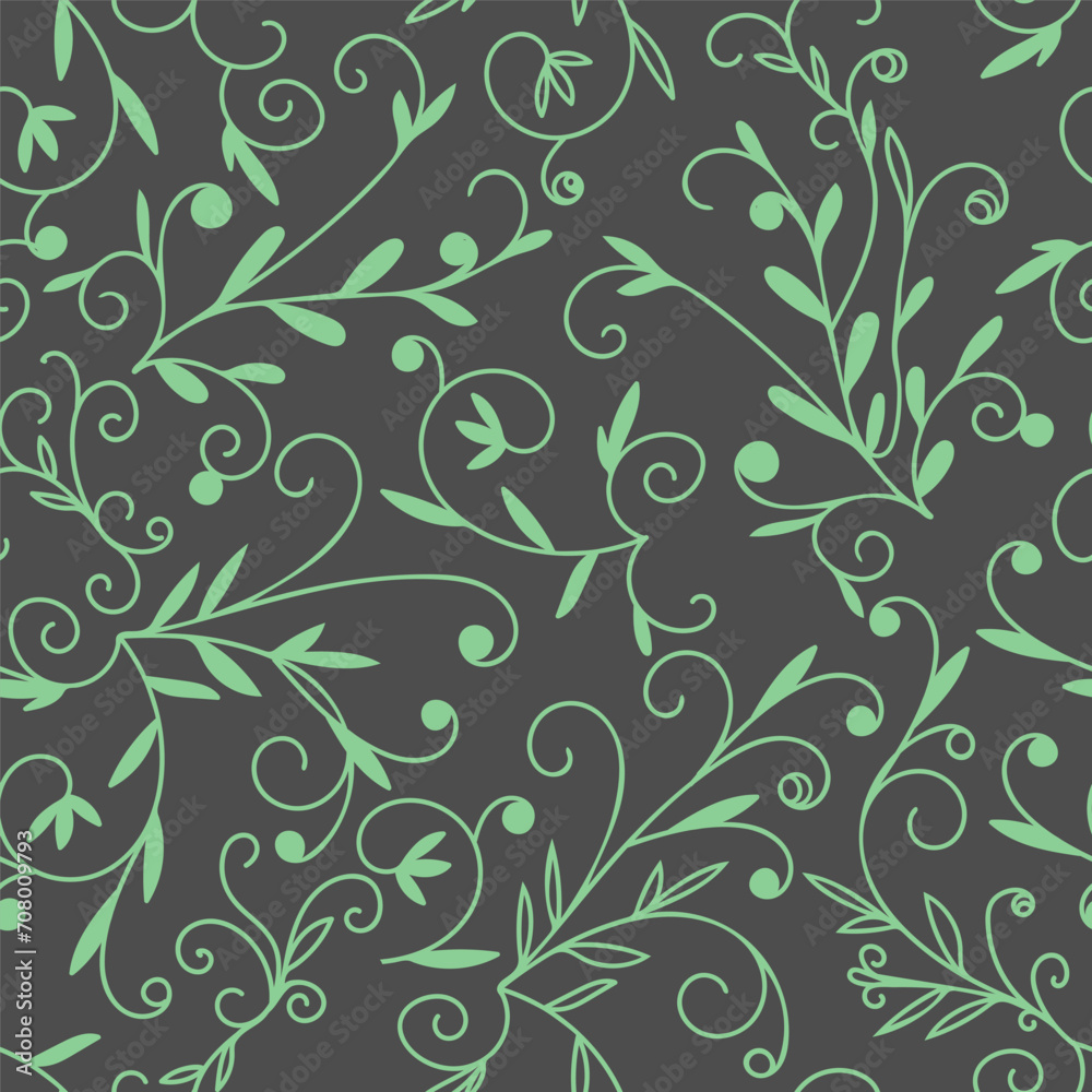 Vector floral two-color seamless pattern on a gray background