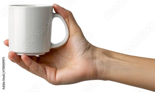 Hand holding white cup mack up illustration PNG element cut out transparent isolated on white background ,PNG file ,artwork graphic design. photo