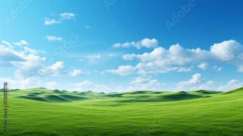 a rolling green field, with the emerald hues of the grass extending to the distant horizon, creating a sense of tranquility and natural beauty.