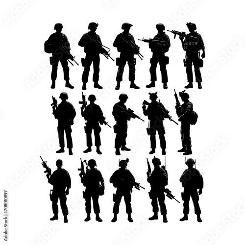 set of army soldier silhouette vector 