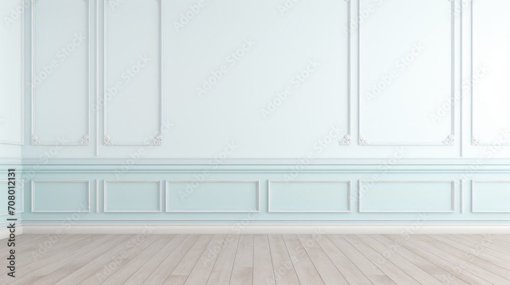 Classic interior with blue wall and wooden floor. AI generated Classic interior with blue wall and wooden floor. AI generated