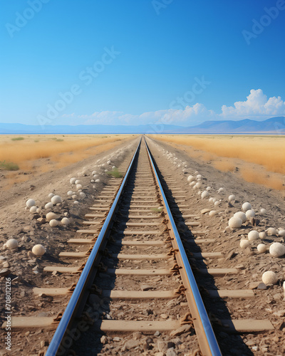 railway tracks in the desert, railroad tracks in the morning, Railway tracks in the autumn and plants sky clouds