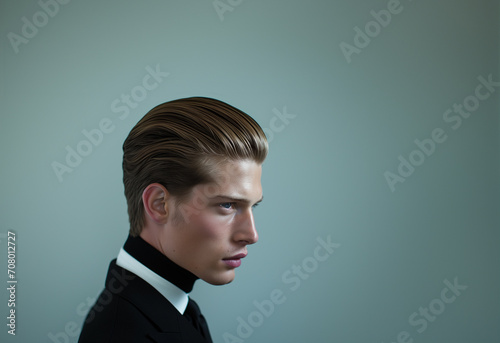 Sleek and Stylish: Profile of a Young Man with Modern Pompadour photo