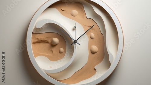 a sand-infused wall clock, with the sands flowing gracefully as the seconds tick away, blending the functionality of timekeeping with visual appeal.