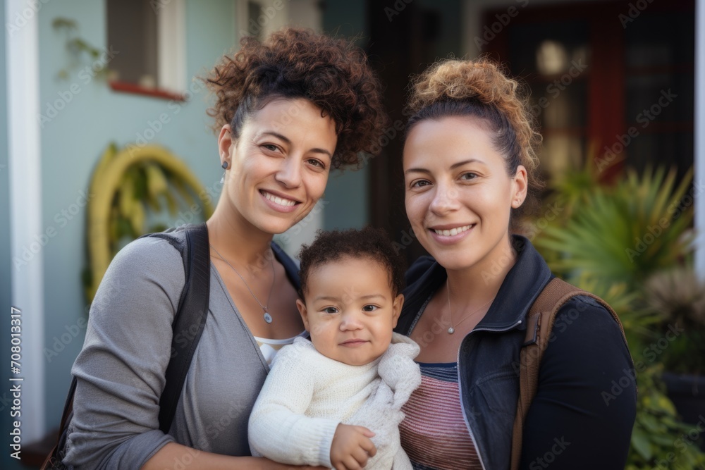 Family portrait of two mothers and their baby at home Family portrait of two mothers and their baby at home