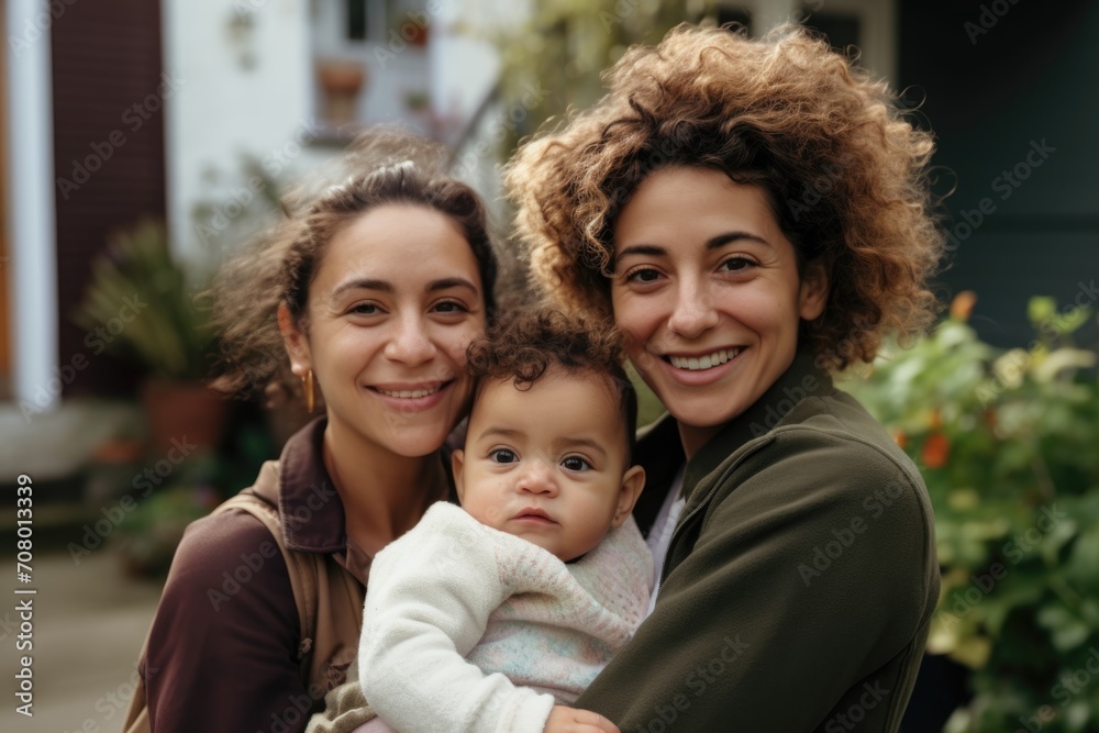 Family portrait of two mothers and their baby at home Family portrait of two mothers and their baby at home