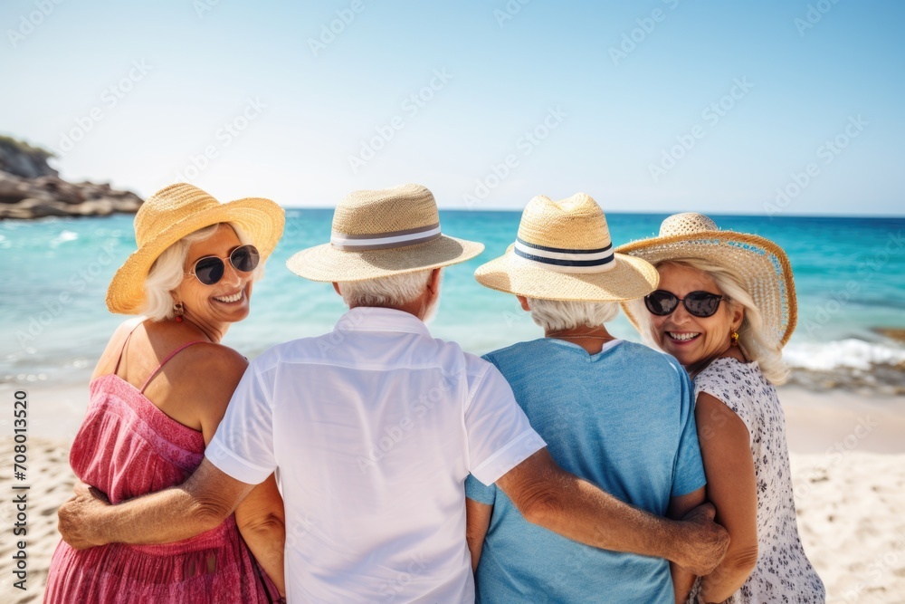 Smiling portrait of senior people at the beach