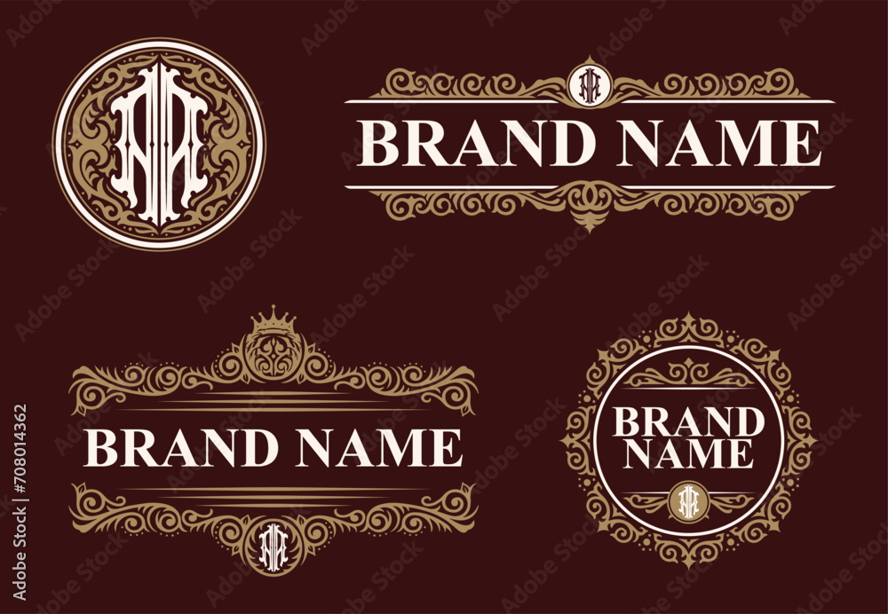Set of letter A or AA monogram logos template. Premiun, Luxury, Victorian, Vintage, Badge design, Ornament Frame Style. Vector collection good for wedding, fashion boutique, clothing brand and etc Set of letter A or AA monogram logos template. Premiun, Luxury, Victorian, Vintage, Badge design, Ornament Frame Style. Vector collection good for wedding, fashion boutique, clothing brand and etc